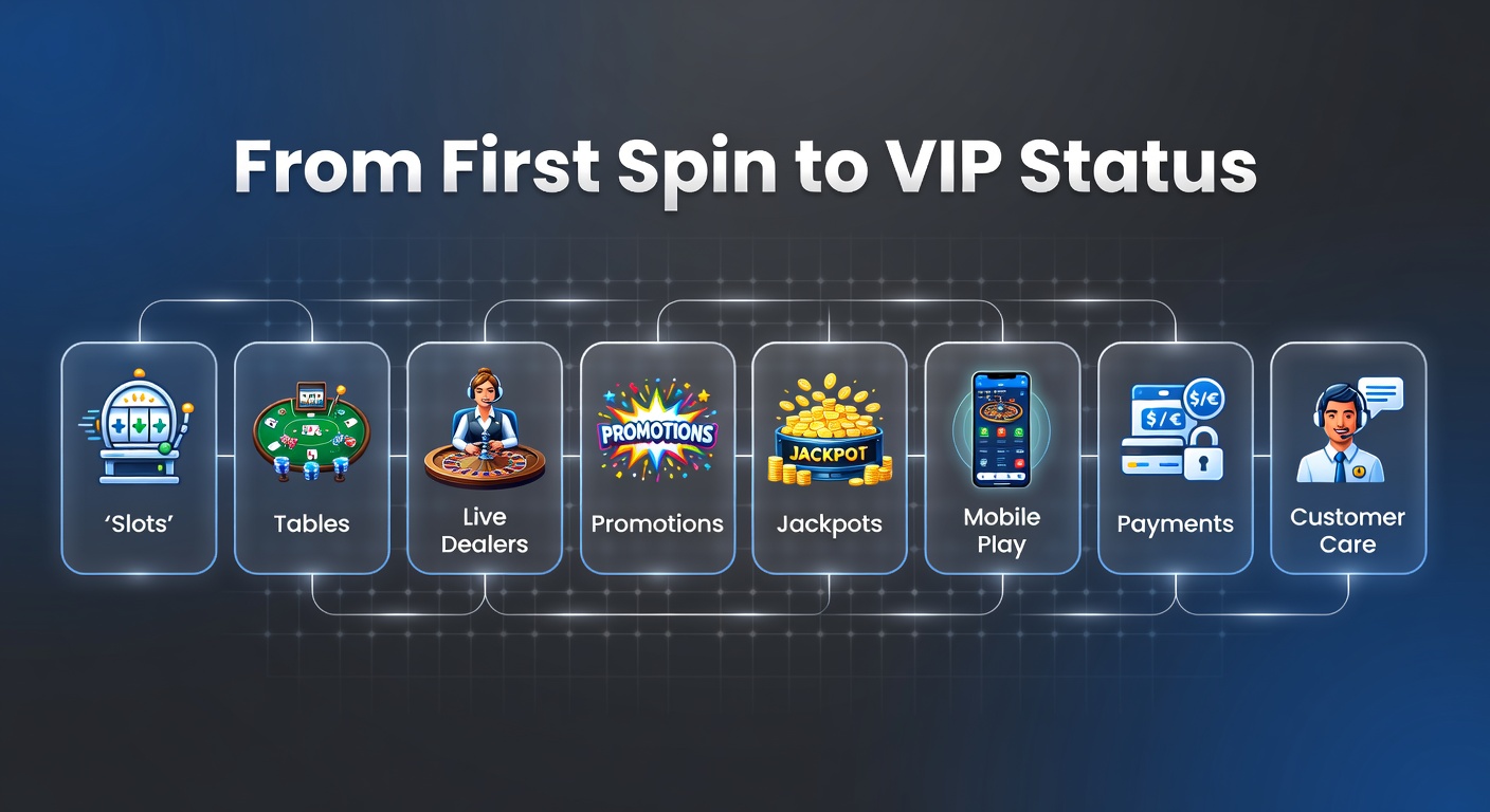 A player hits the first spin on a vibrant online slot machine, coins cascading in excitement