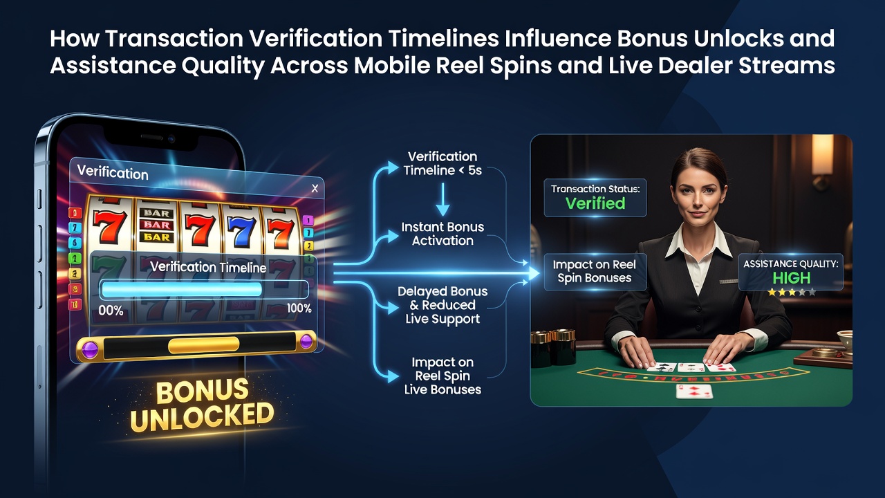 Mobile device displaying reel spins with transaction verification progress indicators and bonus unlock notifications