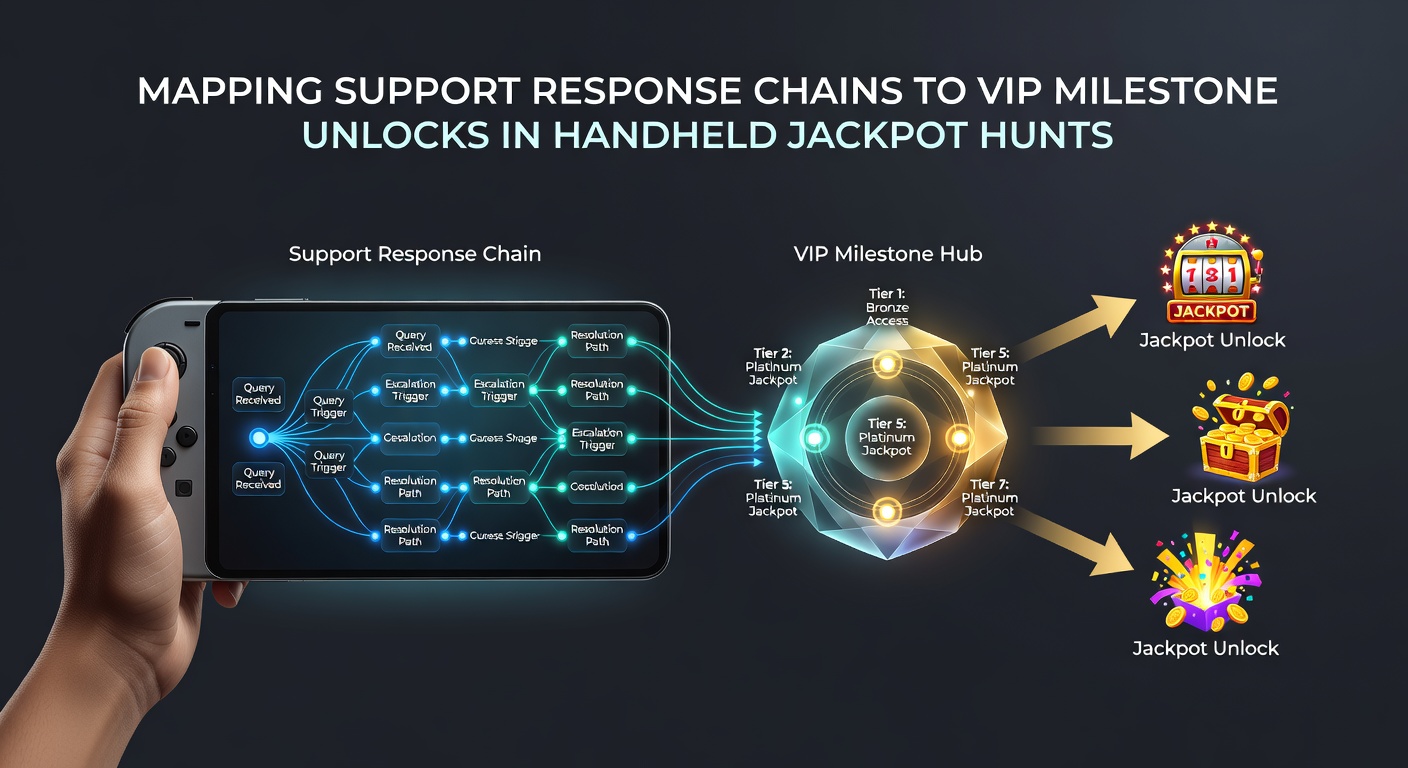 Diagram illustrating support response chains connecting to VIP milestone unlocks during mobile jackpot sessions on handheld devices