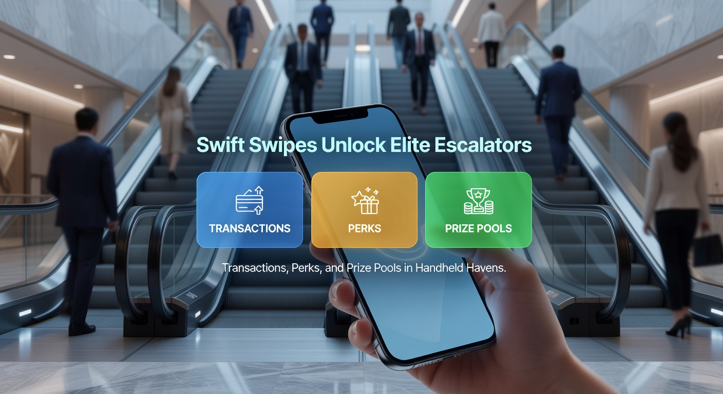 Close-up of elite escalator prize pool overflowing with digital coins and perks icons on a smartphone display