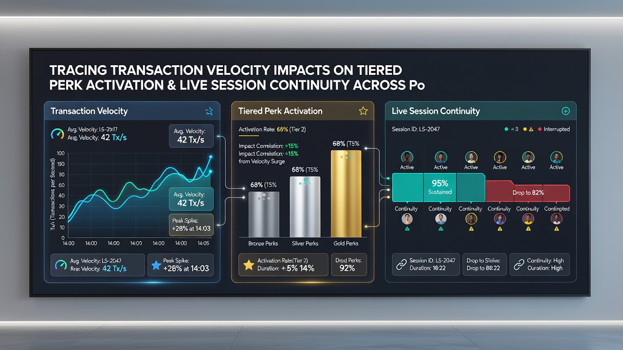 Live streamed card table on a tablet with real-time transaction velocity metrics and session stability indicators